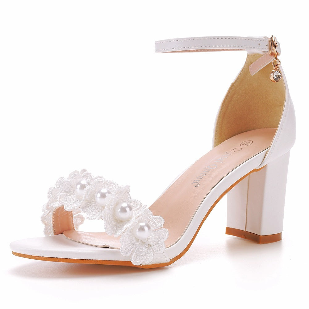 Women's One-Strap Beaded Flower High Heel Sandals: Elegant Single Band Embellished Heels LONDYN UPBRINGING