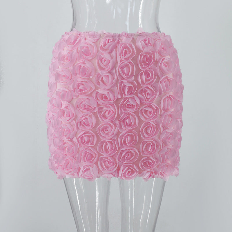 Women's Fashion 3D Flower Embellished Mini Skirt - Textured, A-Line Short Skirt LONDYN UPBRINGING