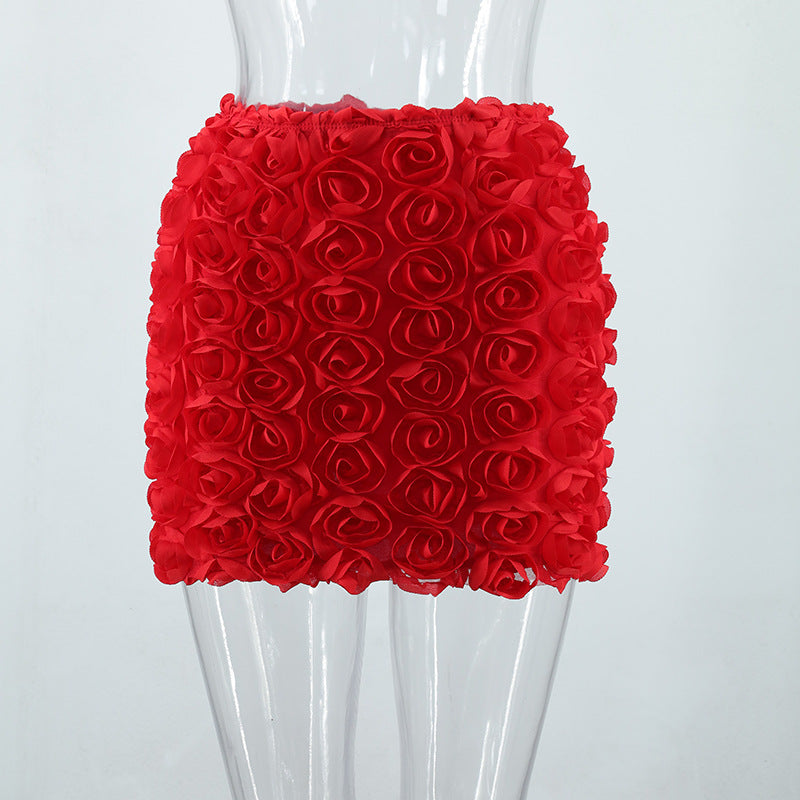 Women's Fashion 3D Flower Embellished Mini Skirt - Textured, A-Line Short Skirt LONDYN UPBRINGING