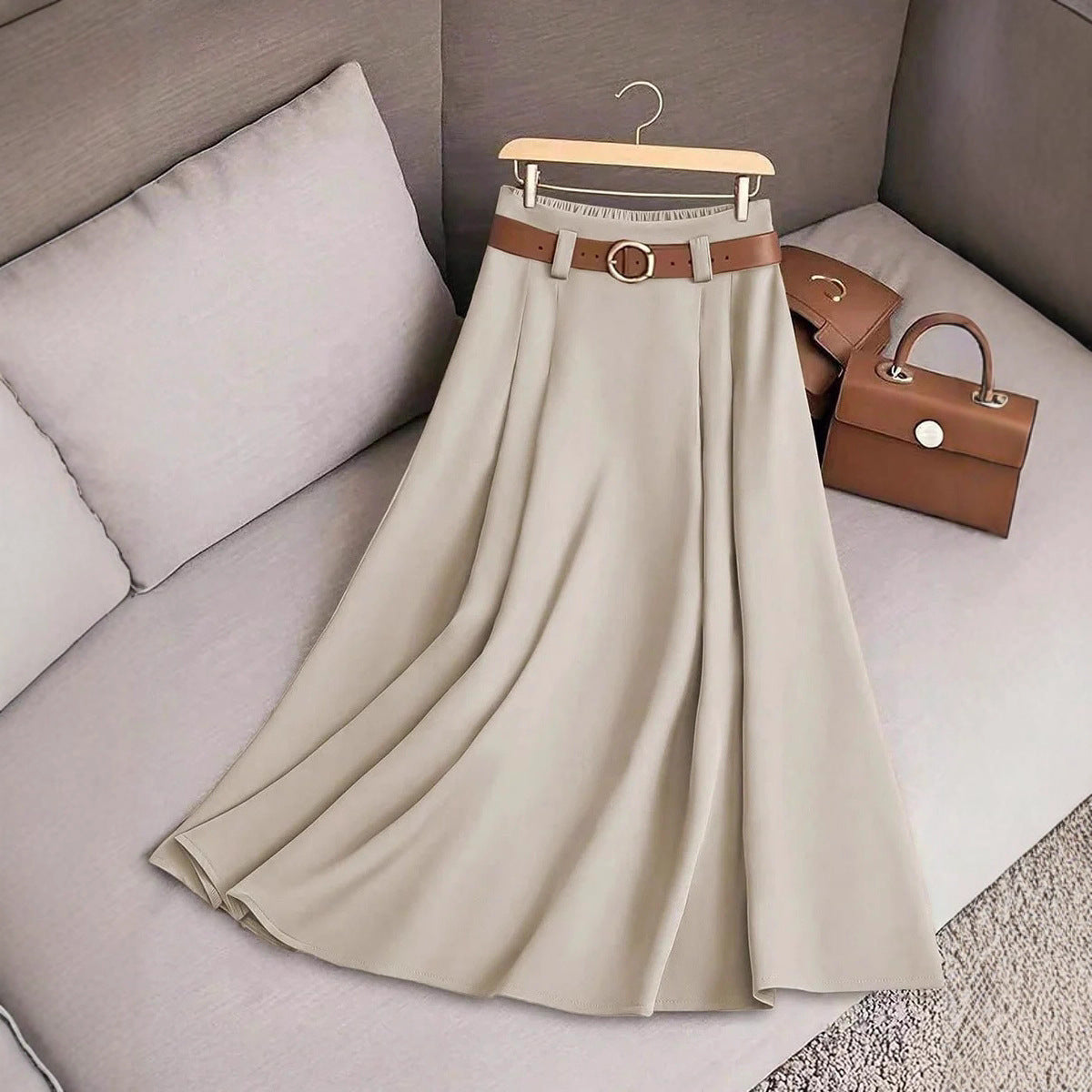 Women's Casual Pleated A-Line Skirt - Custom Print Ready, High-Waist, Comfortable Knit LONDYN UPBRINGING