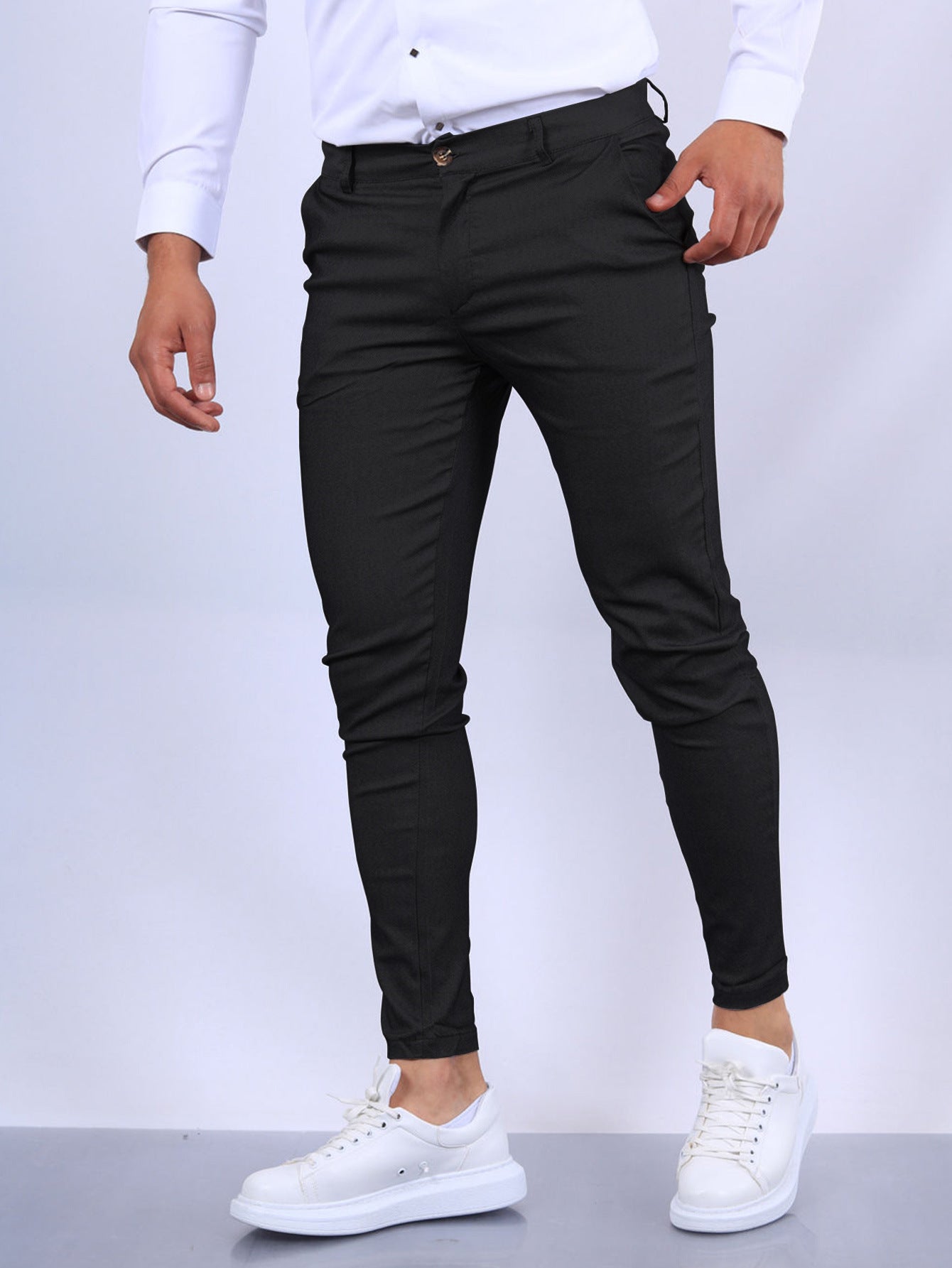 Men’s Slim Button Trousers – Fashion Solid Long Pencil Pants for Office & Casual Wear LONDYN UPBRINGING