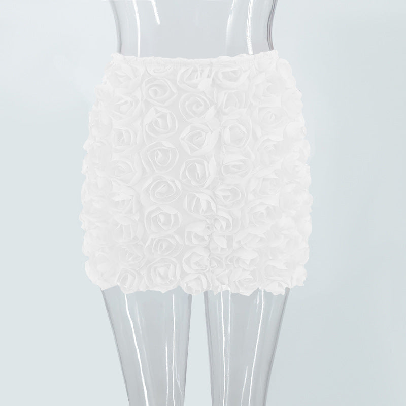 Women's Fashion 3D Flower Embellished Mini Skirt - Textured, A-Line Short Skirt LONDYN UPBRINGING
