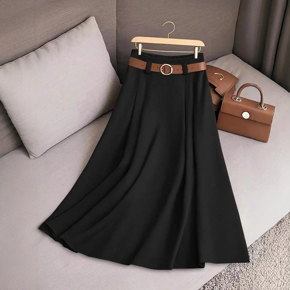 Women's Casual Pleated A-Line Skirt - Custom Print Ready, High-Waist, Comfortable Knit LONDYN UPBRINGING