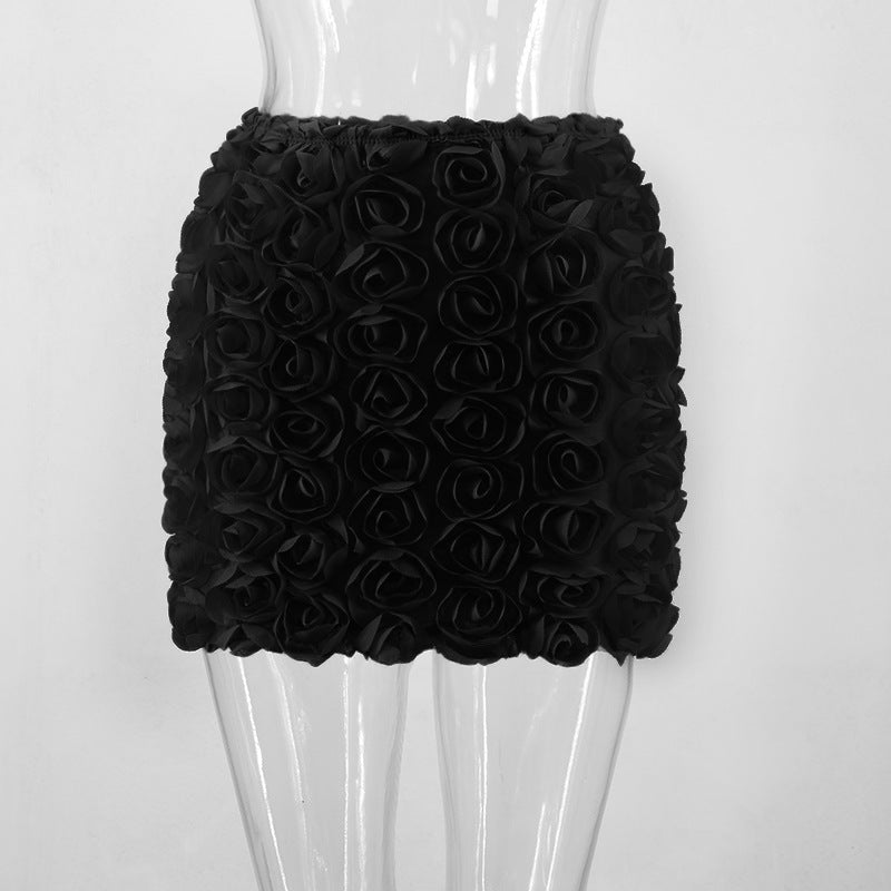 Women's Fashion 3D Flower Embellished Mini Skirt - Textured, A-Line Short Skirt LONDYN UPBRINGING