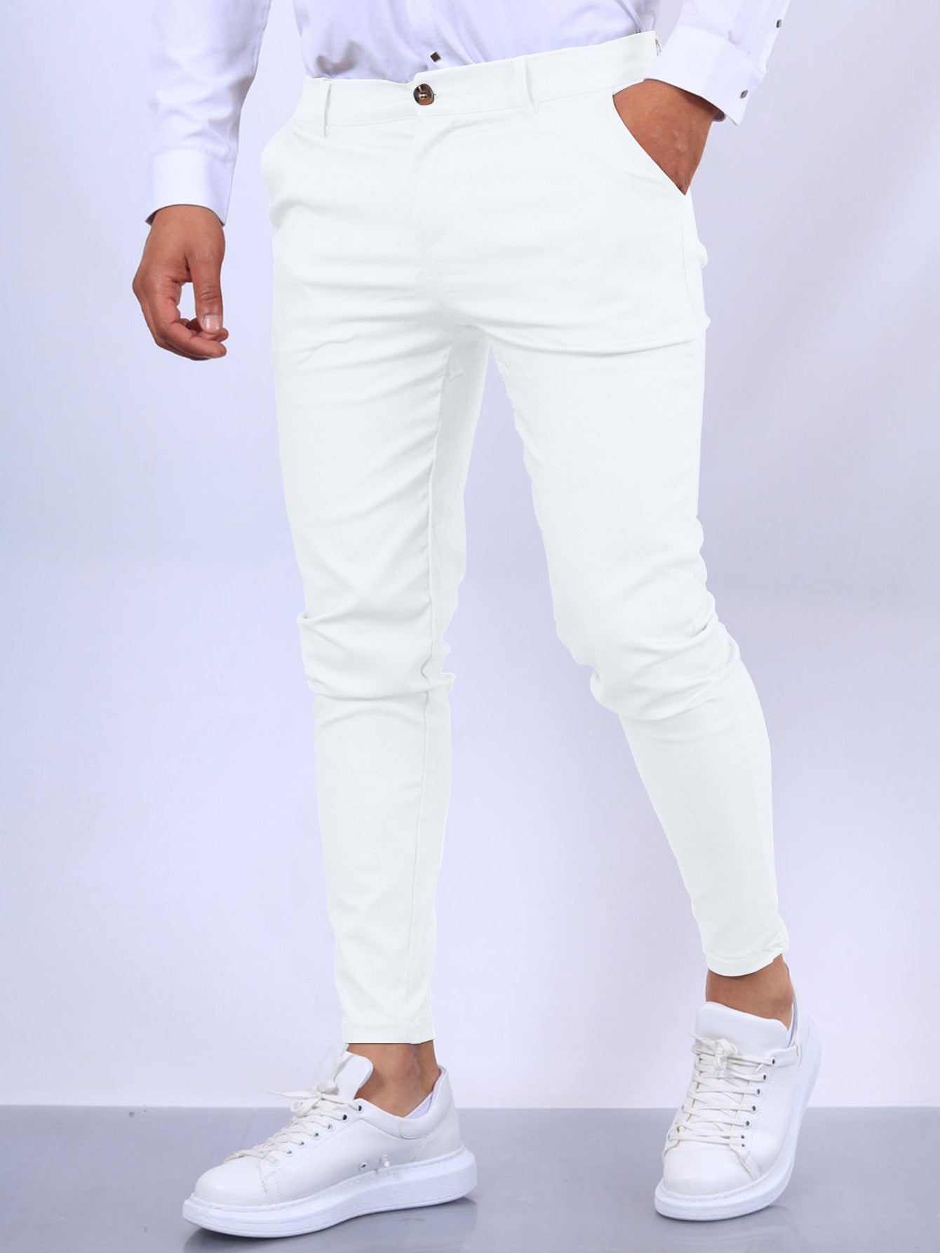 Men’s Slim Button Trousers – Fashion Solid Long Pencil Pants for Office & Casual Wear LONDYN UPBRINGING