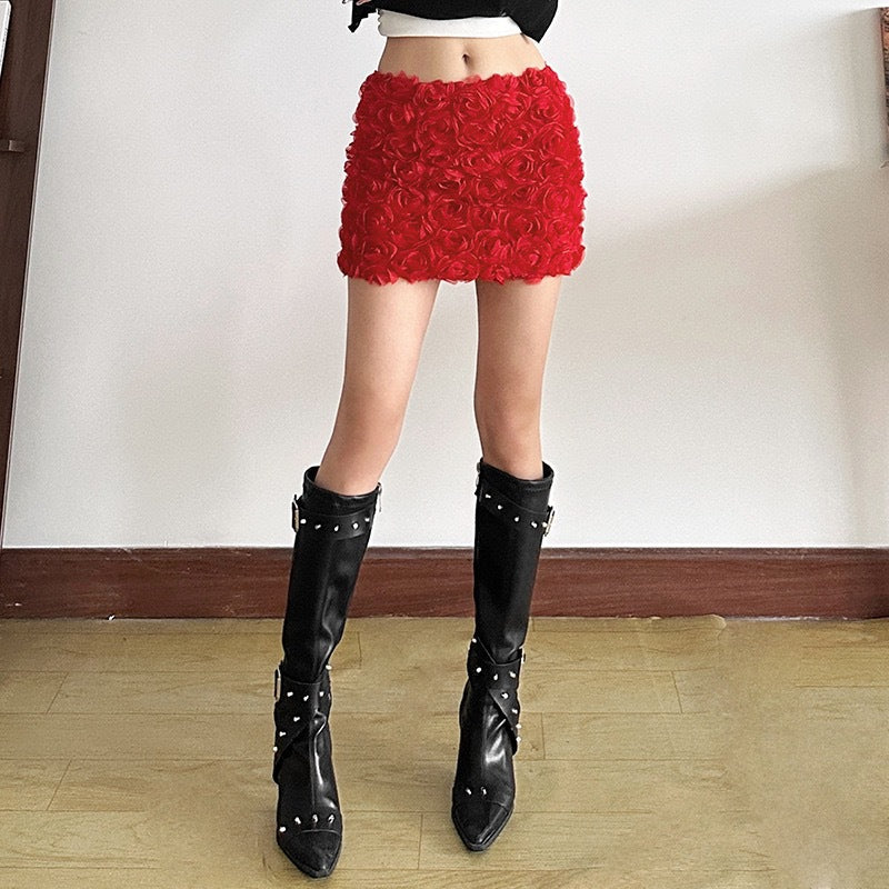 Women's Fashion 3D Flower Embellished Mini Skirt - Textured, A-Line Short Skirt LONDYN UPBRINGING