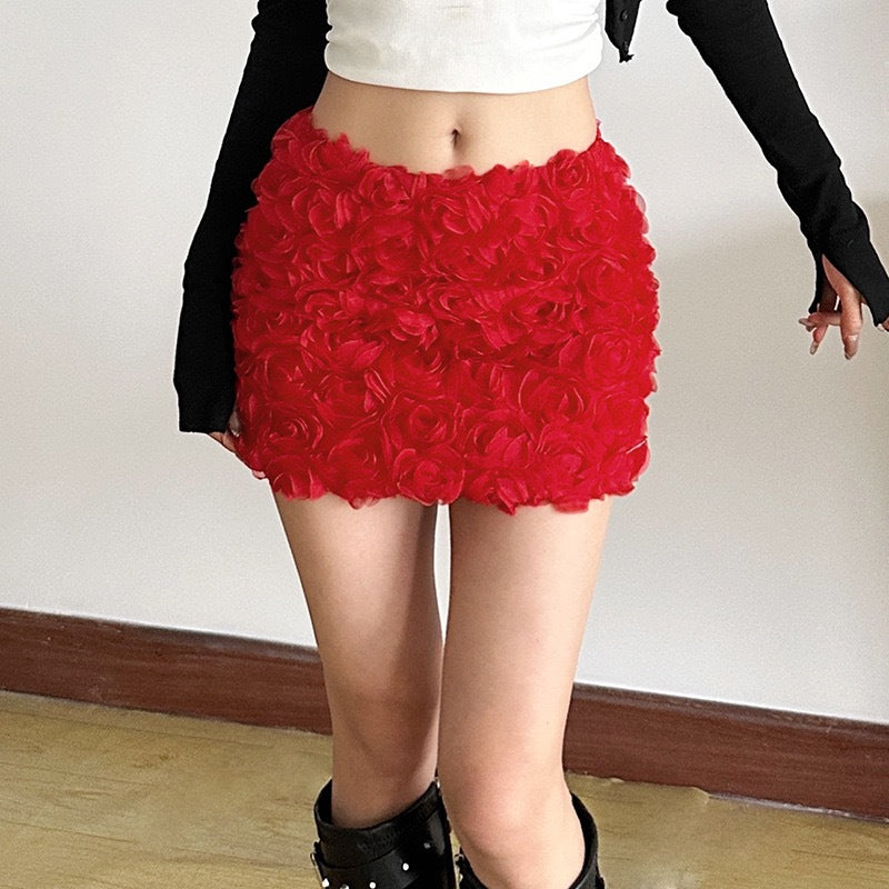 Women's Fashion 3D Flower Embellished Mini Skirt - Textured, A-Line Short Skirt LONDYN UPBRINGING