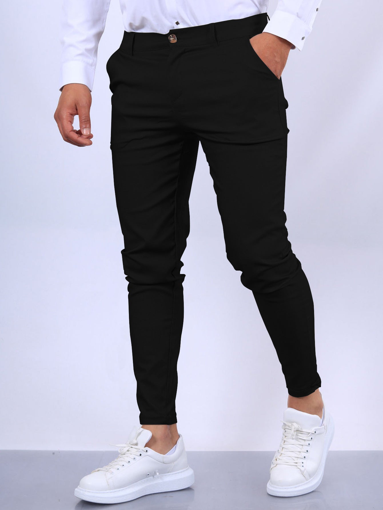 Men’s Slim Button Trousers – Fashion Solid Long Pencil Pants for Office & Casual Wear LONDYN UPBRINGING