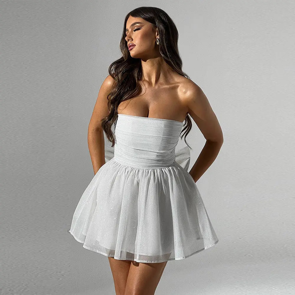 Bowknot Lace Tube Dress | Summer Mesh Off-Shoulder Mini Dress LONDYN UPBRINGING
