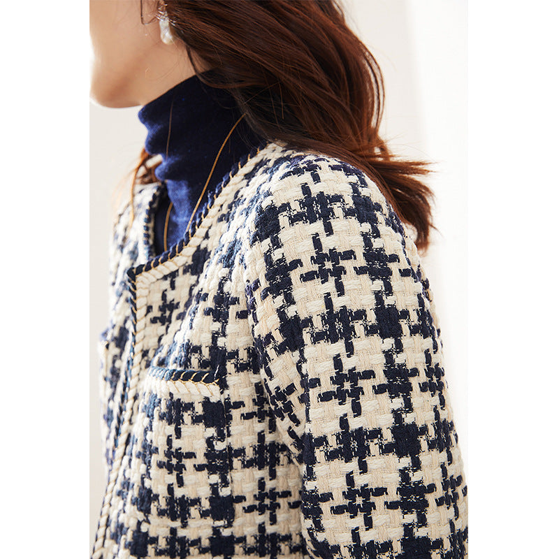 Women's Houndstooth Tweed Jacket – "Small Fragrance" Cropped Elegant Coat LONDYN UPBRINGING