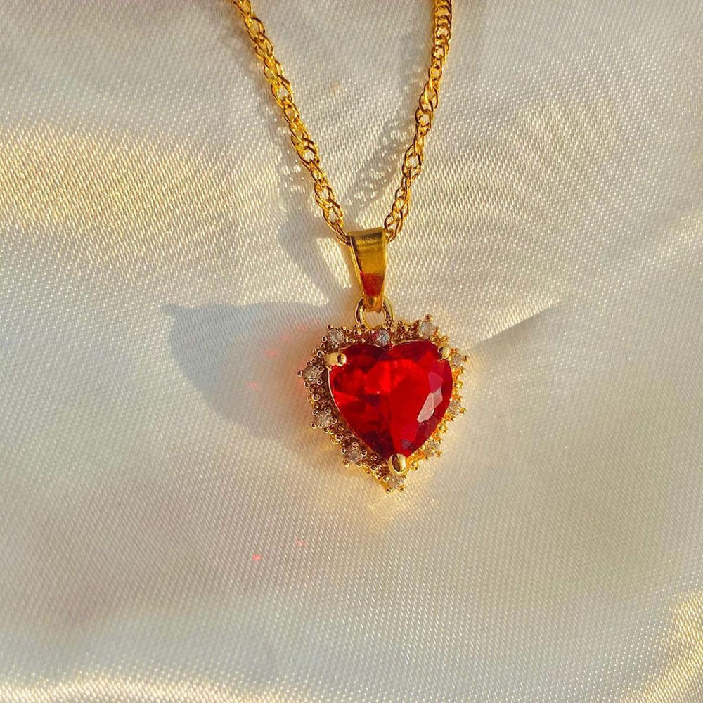 INS Style Colorful Rhinestone Heart Necklace | Personalized Gold Love Clavicle Chain for Valentine's Day LONDYN UPBRINGING
