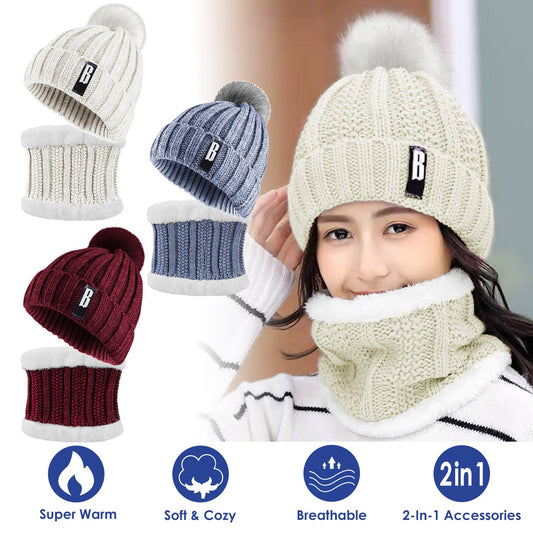 Women's 2-Piece Fleece-Lined Winter Set | Warm Knitted Beanie Hat & Neck Warmer Scarf LONDYN UPBRINGING