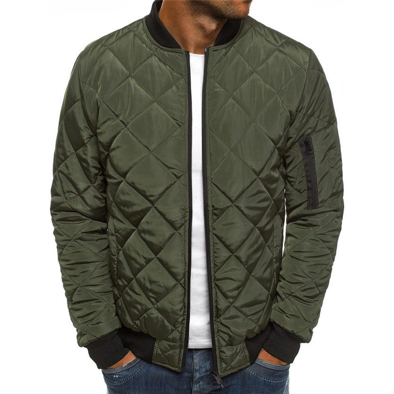 Solid Color Coat Winter Stand Collar Jacket For Men Fashion Rhombus Sewing Design Coat Casual Business Clothing LONDYN UPBRINGING