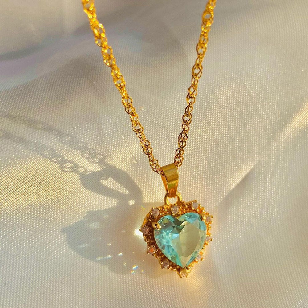 INS Style Colorful Rhinestone Heart Necklace | Personalized Gold Love Clavicle Chain for Valentine's Day LONDYN UPBRINGING