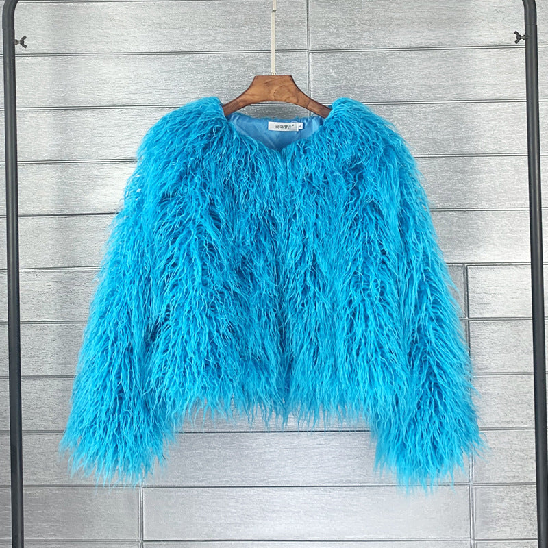 Plus Size Colorful Boho Faux Fur Coat - Women's Shaggy Winter Jacket LONDYN UPBRINGING