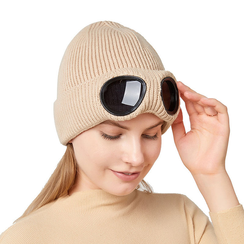 Unisex Knit Beanie with Built-in Windproof Goggles | Warm Wool Ear Protection Cap LONDYN UPBRINGING