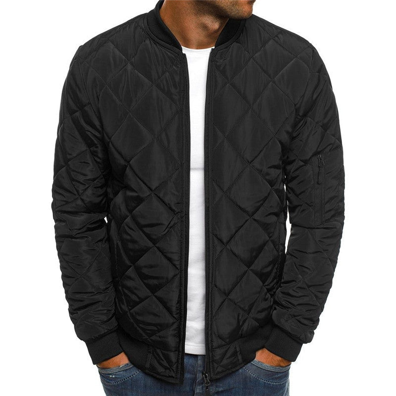 Solid Color Coat Winter Stand Collar Jacket For Men Fashion Rhombus Sewing Design Coat Casual Business Clothing LONDYN UPBRINGING