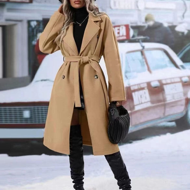Women's Double-Breasted Trench Coat with Belt – Warm Winter Lapel Long Jacket LONDYN UPBRINGING