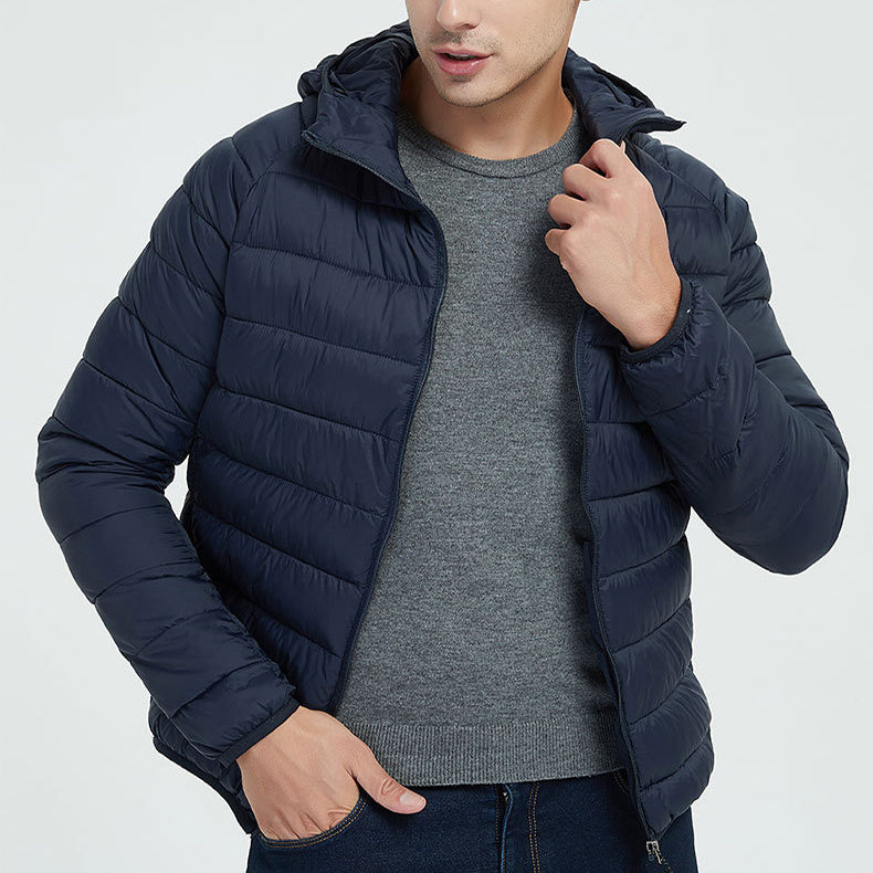 Men’s Lightweight Hooded Winter Jacket – Warm Solid Color Zipper Coat for Fashionable & Portable Outerwear LONDYN UPBRINGING