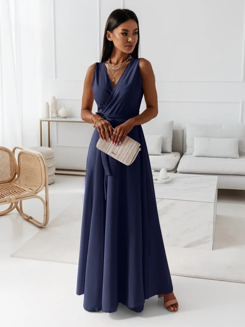 Londyn Women V-Neck Belted Maxi Dress - Sleeveless Evening & Party Wear LONDYN UPBRINGING