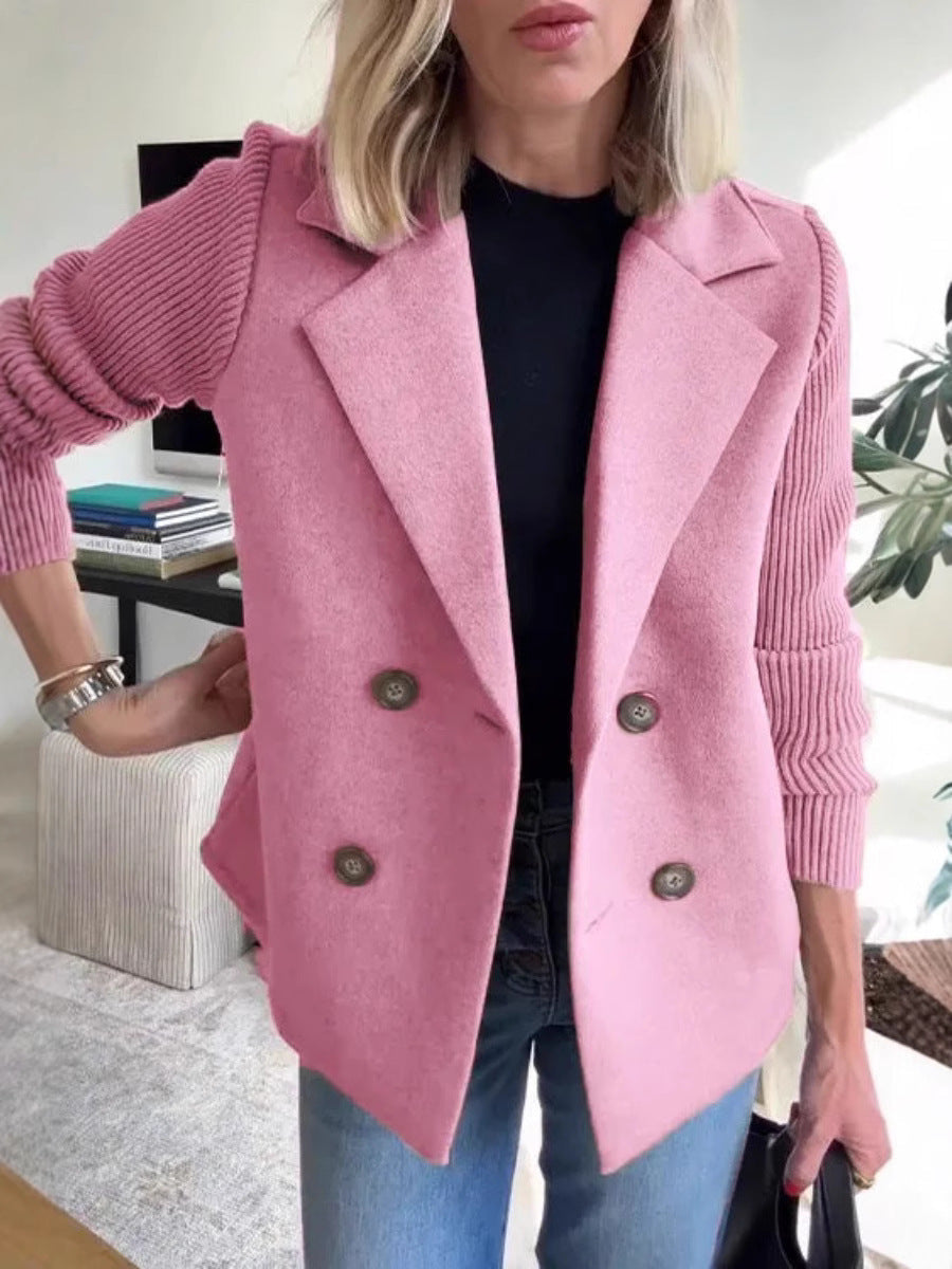 Women's Double-Breasted Lapel Coat with Knitted Sleeve Splicing: Fashion Outerwear Jacket LONDYN UPBRINGING