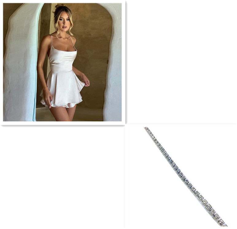 Sexy Suspender Satin Dress for Women | Elegant Slim Strap Backless Lace-Up A-Line LONDYN UPBRINGING