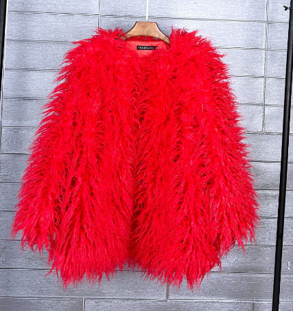 Plus Size Colorful Boho Faux Fur Coat - Women's Shaggy Winter Jacket LONDYN UPBRINGING