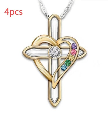 Cross Love Pendant Necklace with Colorful Faux Gemstones | Trendy Alloy Clavicle Chain for Women LONDYN UPBRINGING