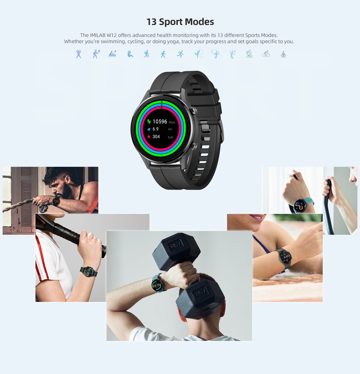 IMILAB W12 Smart Watch – Bluetooth Sports Fitness Tracker with Heart Rate Monitor, IP68 Waterproof for Men & Women LONDYN UPBRINGING