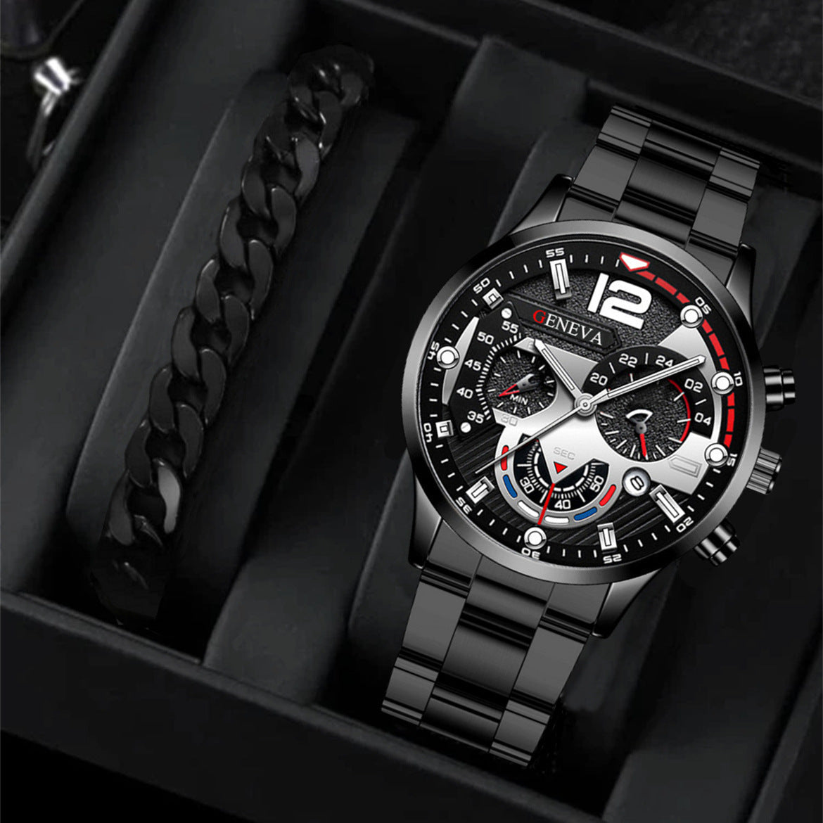2PCS Men’s Quartz Watch & Bracelet Set – Steel Strip Fashion Business Watches, Perfect Valentine’s Gift LONDYN UPBRINGING