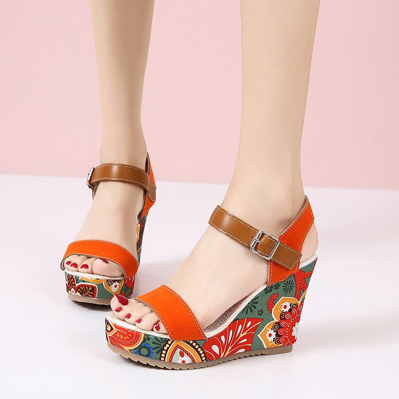Embroidered Flower Wedge Sandals | Women's Summer Platform Buckle Shoes LONDYN UPBRINGING