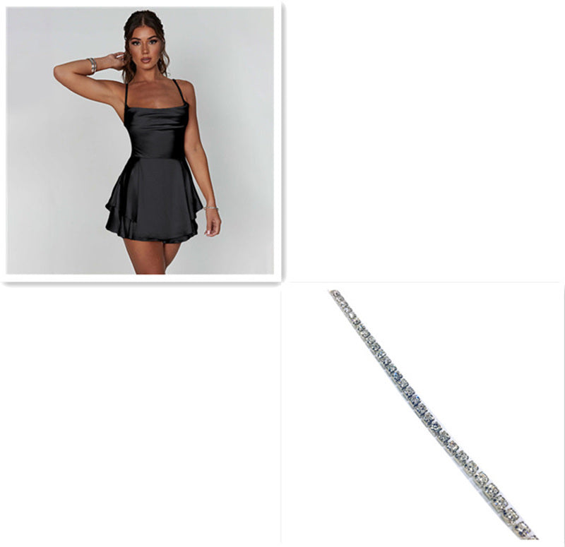 Sexy Suspender Satin Dress for Women | Elegant Slim Strap Backless Lace-Up A-Line LONDYN UPBRINGING