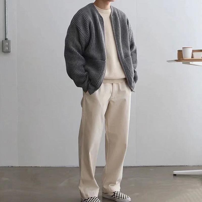 Men's Lined Full-Zip Knit Cardigan Jacket with Pockets - All-Season Comfort LONDYN UPBRINGING