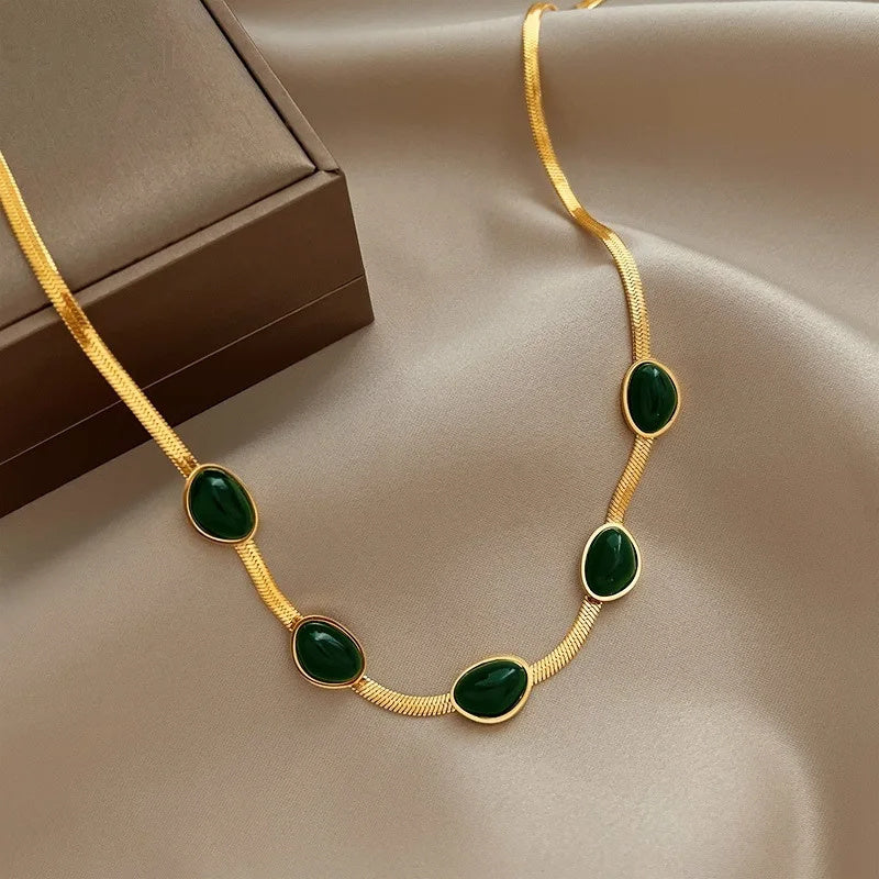 Boho Multilayer Necklace for Women | Green Stone Crystal Pendant & Snake Chain Fashion Jewelry LONDYN UPBRINGING