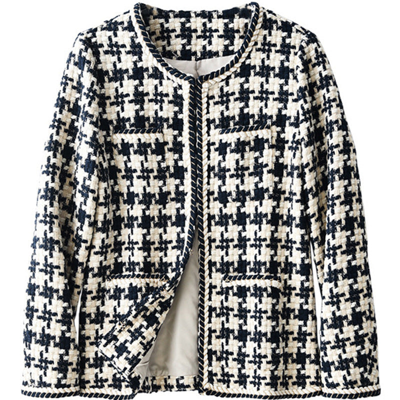 Women's Houndstooth Tweed Jacket – "Small Fragrance" Cropped Elegant Coat LONDYN UPBRINGING