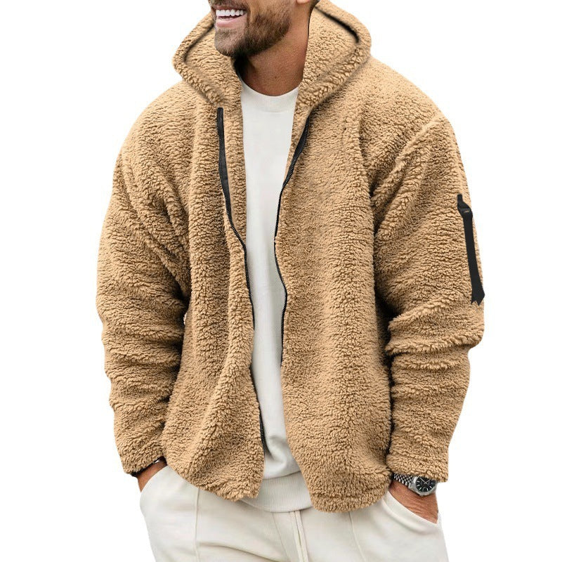 Men’s Plush Fleece Hooded Jacket – Double-Sided Warm Zipper Coat for Autumn & Winter Outdoor Casual Wear LONDYN UPBRINGING