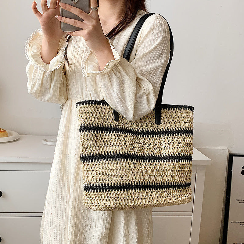 Striped Summer Straw Handbag for Women – Large Capacity Casual Tote Bag LONDYN UPBRINGING