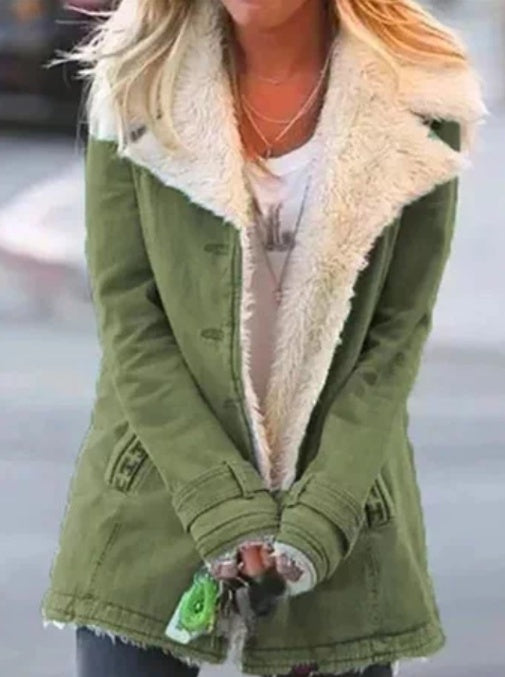 Women's Plus Size Warm Plush Coat - Button Lapel Composite Jacket LONDYN UPBRINGING