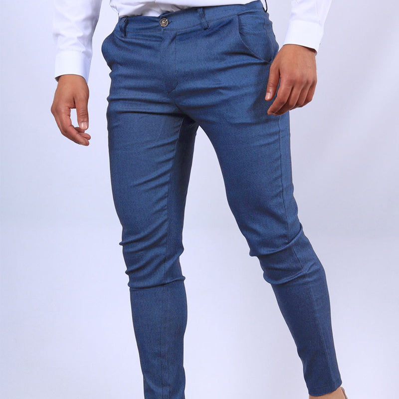 Men’s Slim Button Trousers – Fashion Solid Long Pencil Pants for Office & Casual Wear LONDYN UPBRINGING