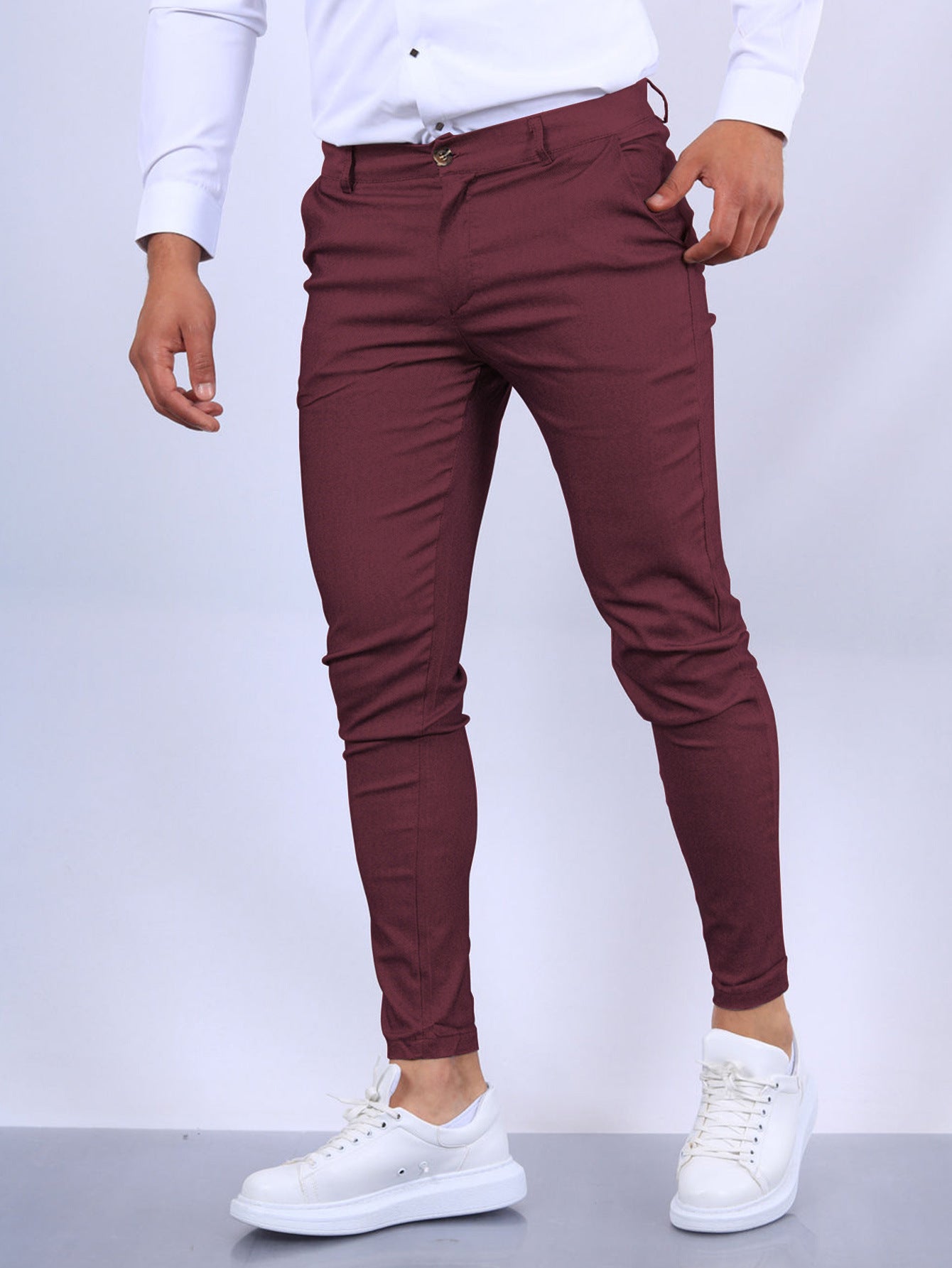 Men’s Slim Button Trousers – Fashion Solid Long Pencil Pants for Office & Casual Wear LONDYN UPBRINGING