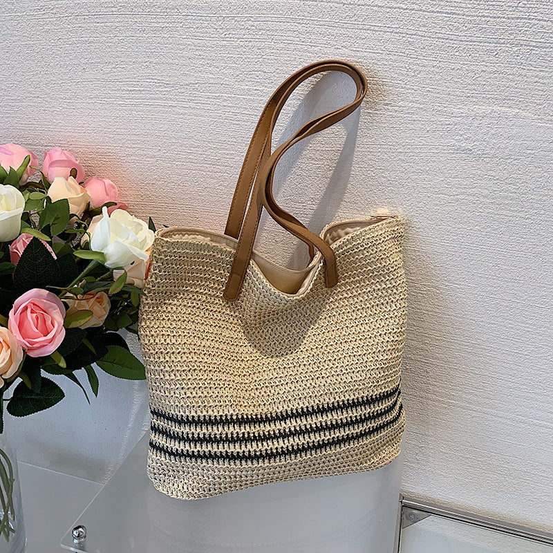 Striped Summer Straw Handbag for Women – Large Capacity Casual Tote Bag LONDYN UPBRINGING