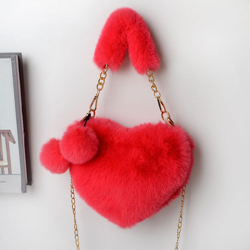 Women’s Love Plush Handbag – Soft Furry Shoulder Bag for Valentine’s Day & Party Outfits LONDYN UPBRINGING