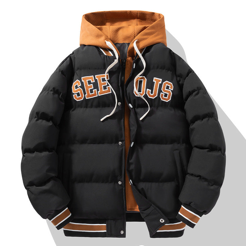 Men’s Fashion Letter Hooded Coat – Warm Cotton Winter Jacket with Zipper for Teens & Adults LONDYN UPBRINGING