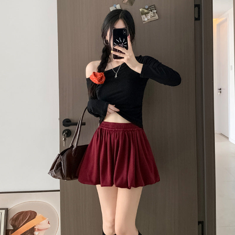 Women's High Waist Ruffle Bubble Skirt | Textured Crimp Gathered Slimming Mini/Midi LONDYN UPBRINGING
