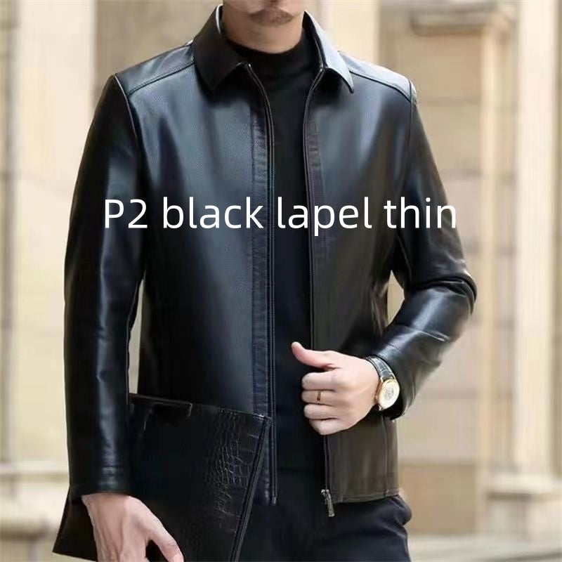 Men’s Leather Jacket – Fleece-Lined Stand Collar Coat for Middle-Aged Style & Winter Warmth LONDYN UPBRINGING