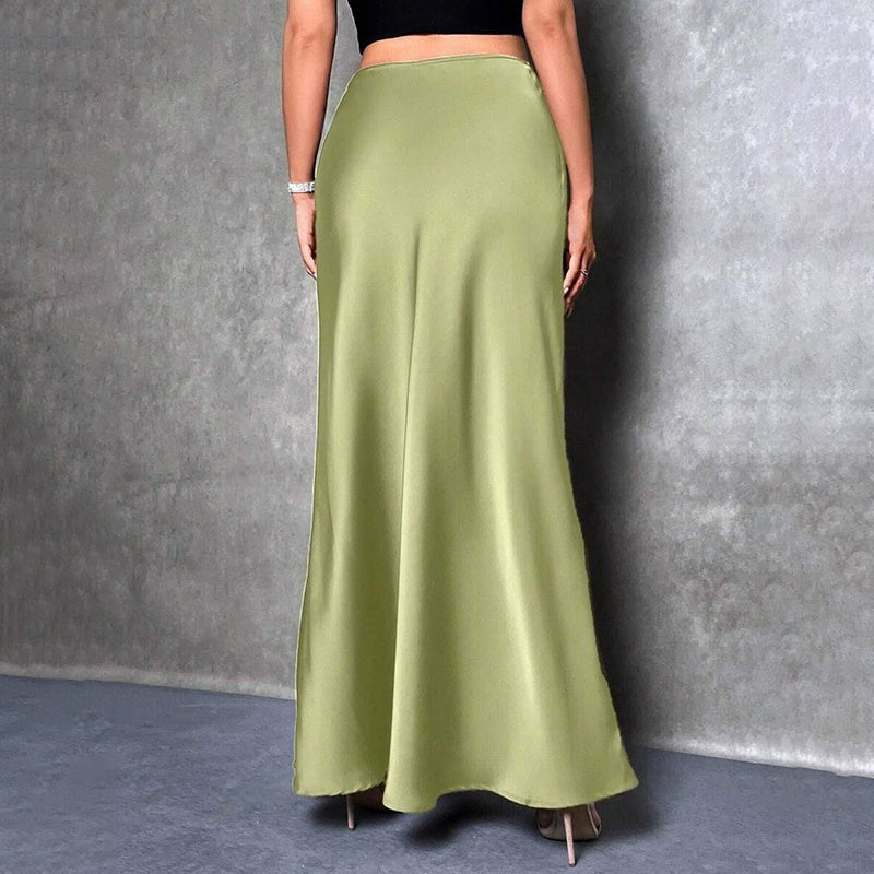 Elegant Satin Flared Midi/Maxi Skirt for Women: High Waist Cocktail & Wedding Guest Attire LONDYN UPBRINGING