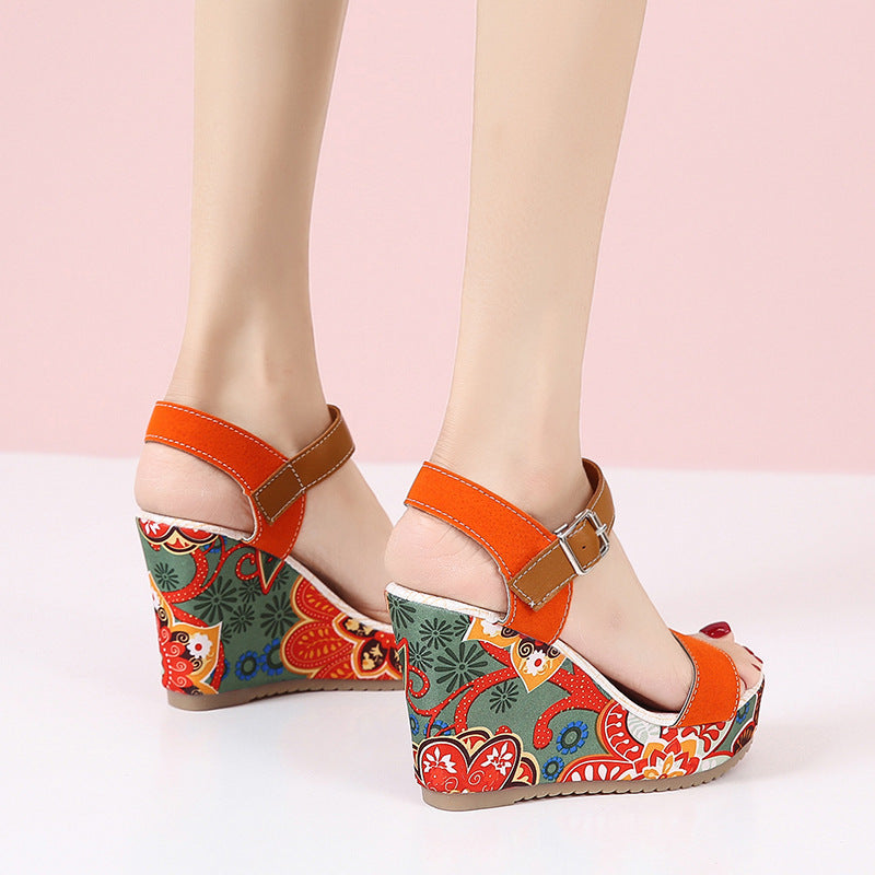 Embroidered Flower Wedge Sandals | Women's Summer Platform Buckle Shoes LONDYN UPBRINGING