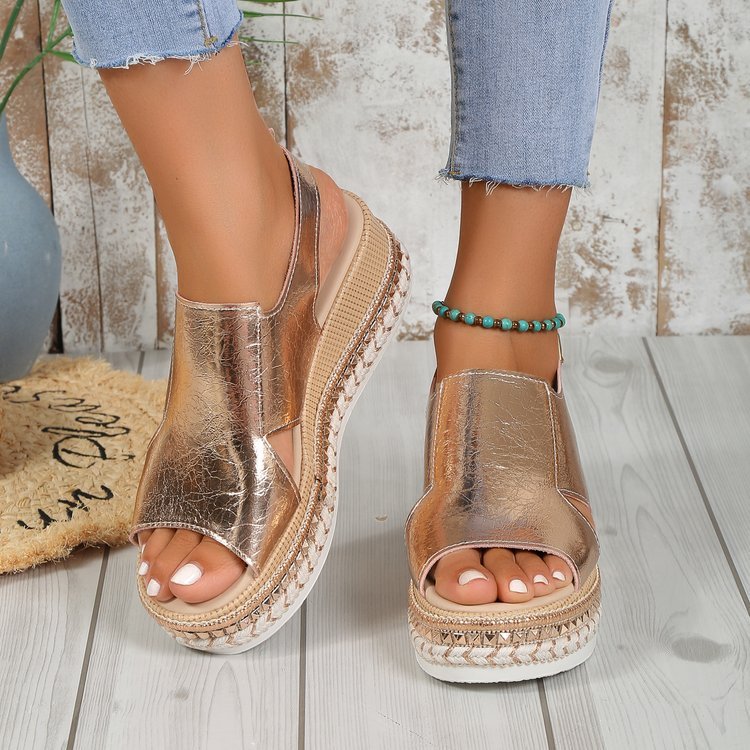 Shiny Buckle Wedge Sandals | Women's Hollow Design Fish Mouth Wedges LONDYN UPBRINGING