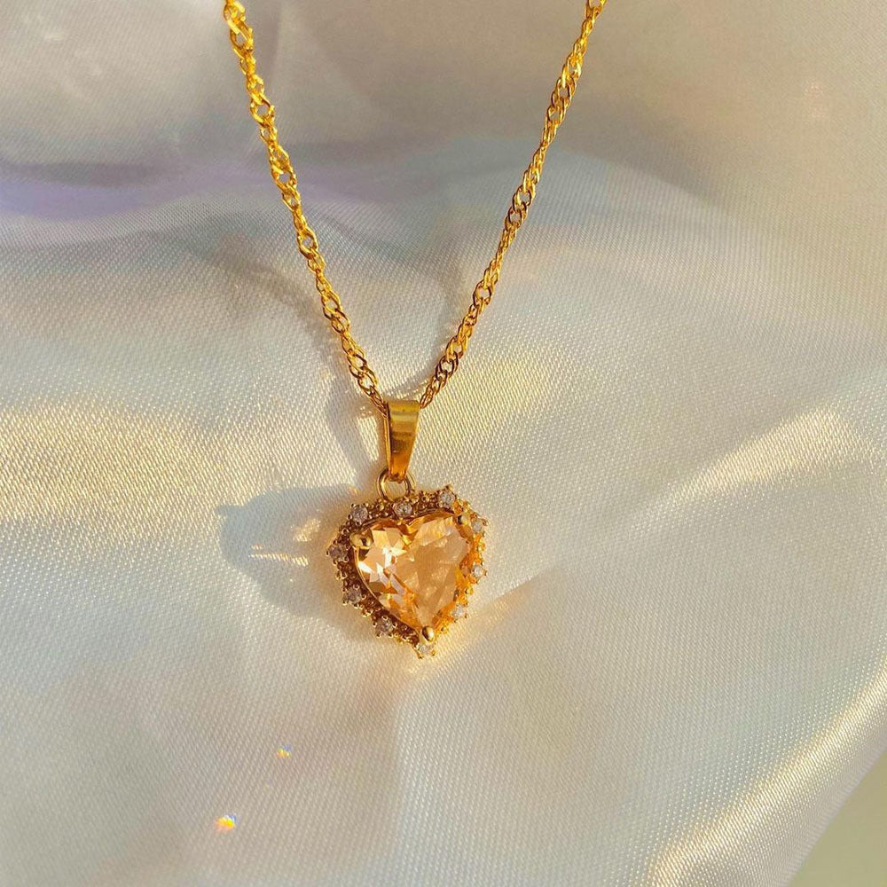 INS Style Colorful Rhinestone Heart Necklace | Personalized Gold Love Clavicle Chain for Valentine's Day LONDYN UPBRINGING