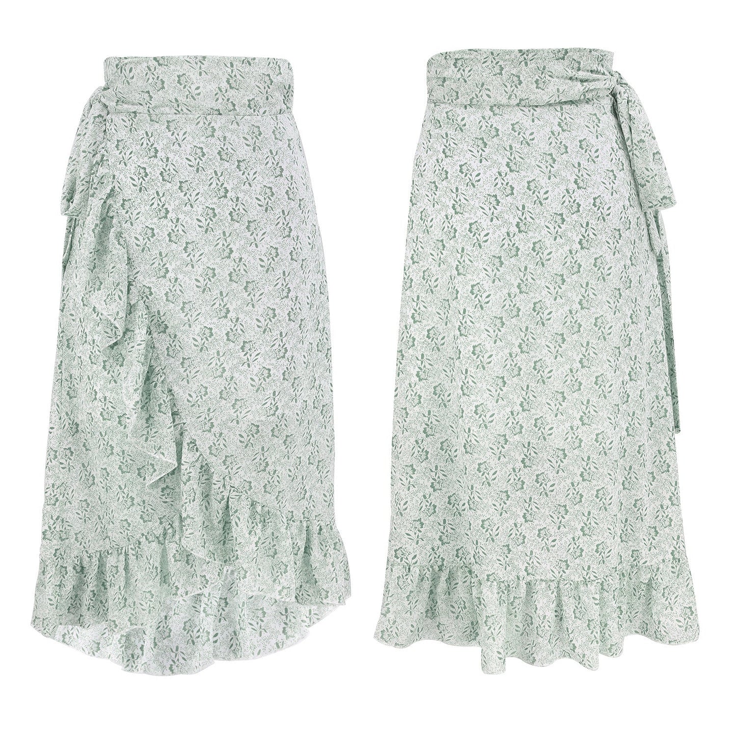 Woman Skirts High Waist Fashion Long Black Knotted Tied Wrap Floral Ruffle Chiffon A-Line Split Skirt Spring Summer Clothes LONDYN UPBRINGING
